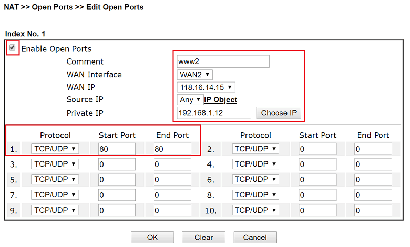 a screenshot of a second open port settings
